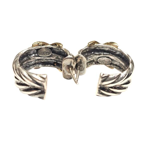 Vintage Italian Sterling Silver 18K Gold Cable Hoop Earrings - Picture 3 of 4